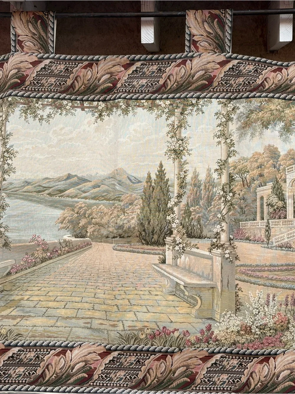 Vintage Italian balcony terrace at Lake Woven Wall decoration  tapestry 77x43